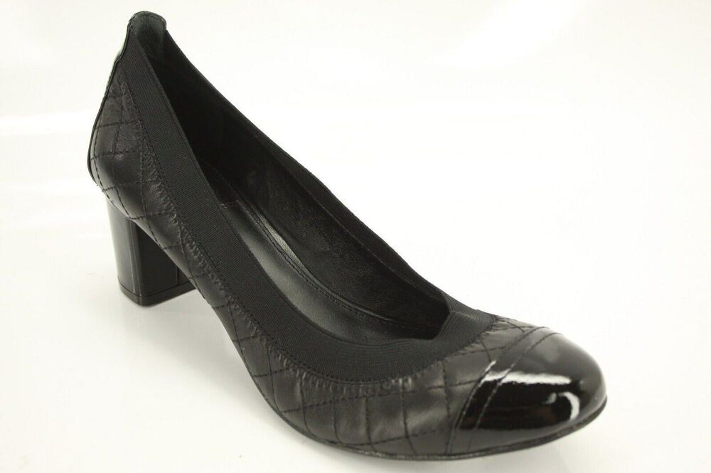 Tory Burch Black Leather Carrie Cap Toe Ballet Heels Pumps Size 7.5 Logo